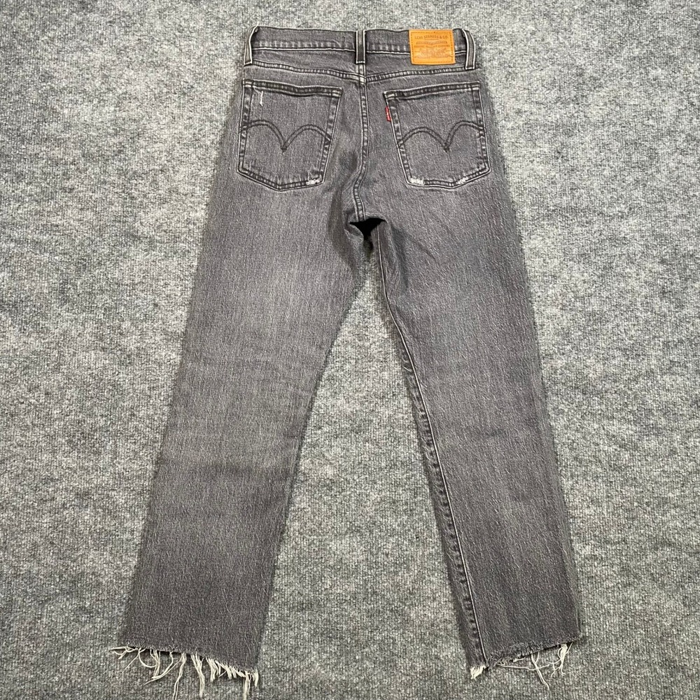 Levis Premium Wedgie Straight Gray Distressed Raw Hem Jeans Size 25 Button Fly